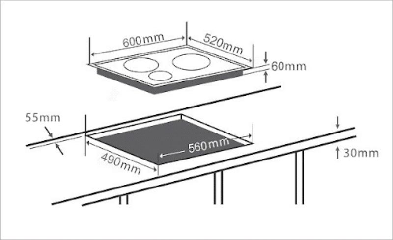 Kích thước lắp đặt bếp từ Chefs EH IH555